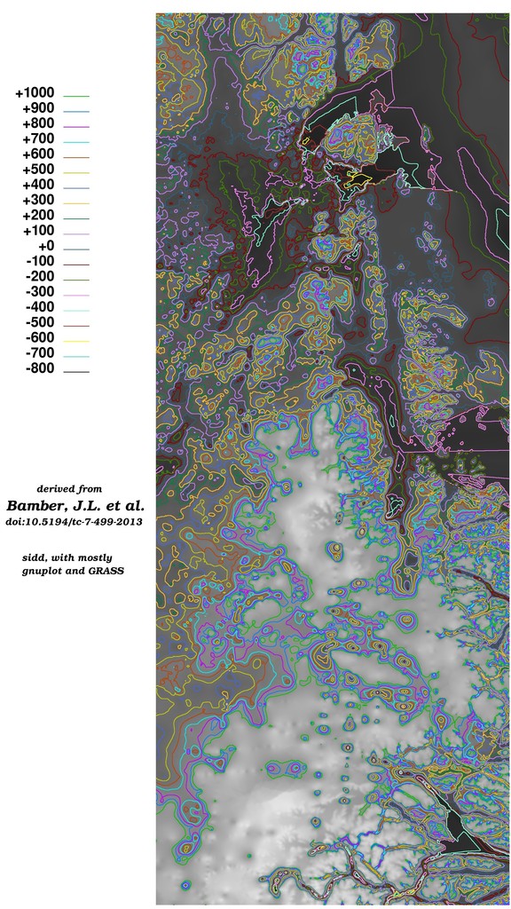 Contours of bedrock in NE Greenland